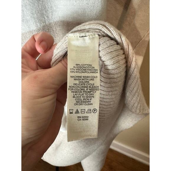 DKNY Waterfall Wrap Cardigan Sweater Tan white Stripe Neutral Large - Picture 5 of 5